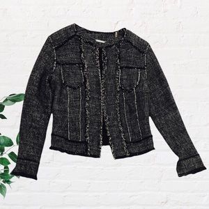 Elie Tahari Tweed Raw Edge Blazer - Navy & Black